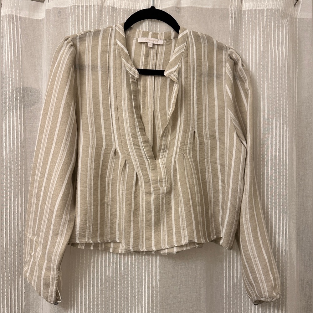 OLIVACEOUS Cropped Deep Plunge Linen Blouse